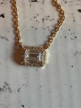 By Adina Eden Gold CZ Baguette Halo Pendant Necklace NWOT